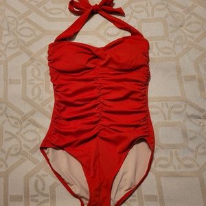 Tropical Escape Red halter swimsuit, size 10